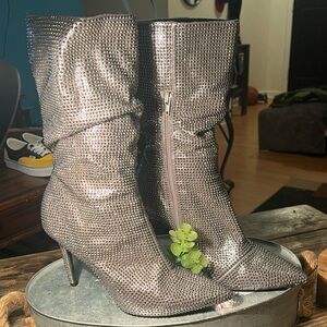 Thalia Sodi Silver Rhinestone Raquel Slouch Boots
